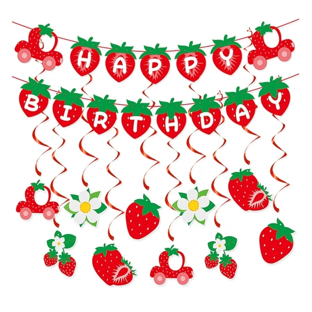 Strawberry Themed Happy Birthday Banner